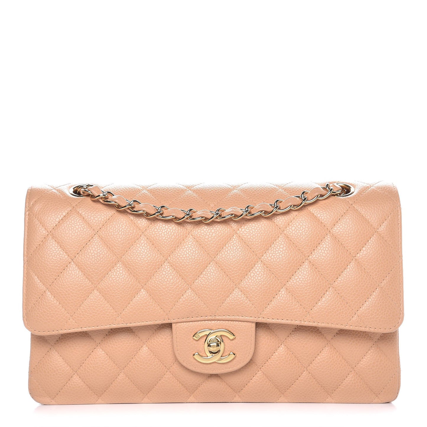 Caviar Quilted Jumbo Double Flap Beige
