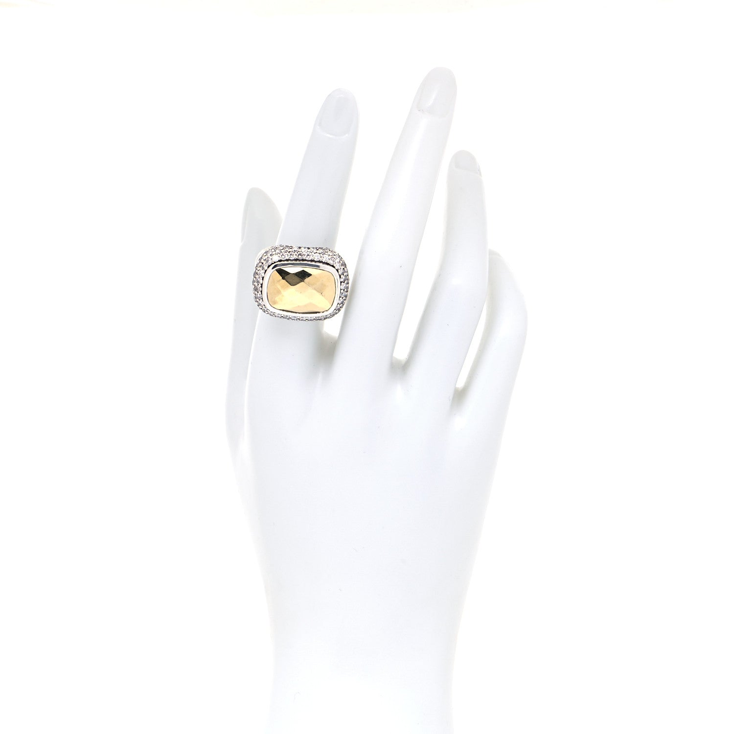 David Yurman Sterling Silver 18K Yellow Gold Diamond Waverly Dome Ring 54 7 2 of 4