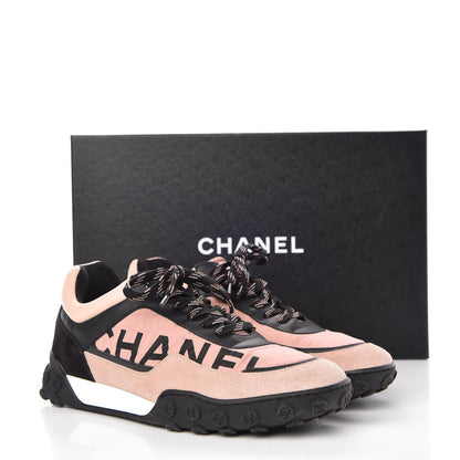 Chanel Nylon Calfskin Suede CC Womens Sneakers 38 Pink Black 9 of 9