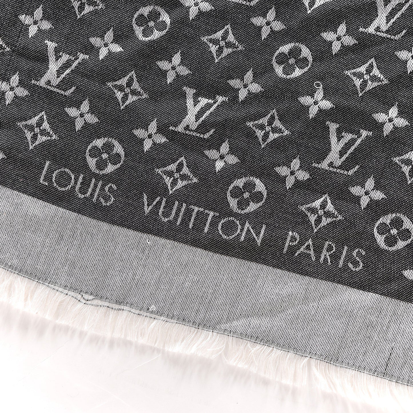 Silk Wool Monogram Denim Shawl Black