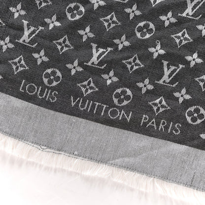 Louis Vuitton Silk Wool Monogram Denim Shawl Black 2 of 3