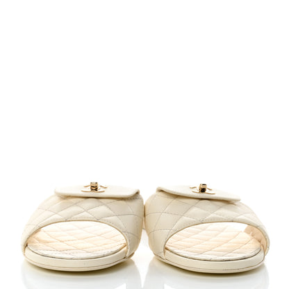 Chanel Lambskin Quilted CC Turnlock Sandals 40 Ivory 2 of 8