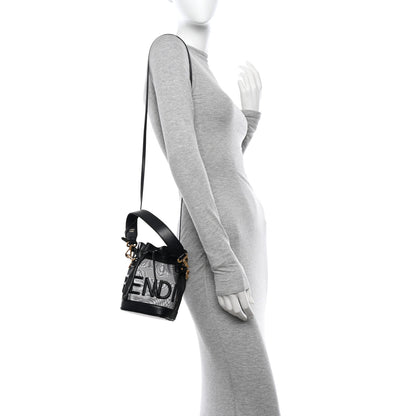 Fendi Mesh Vitello King F is Fendi Logo Embroidered Mini Mon Tresor Bucket Bag Black 3 of 11