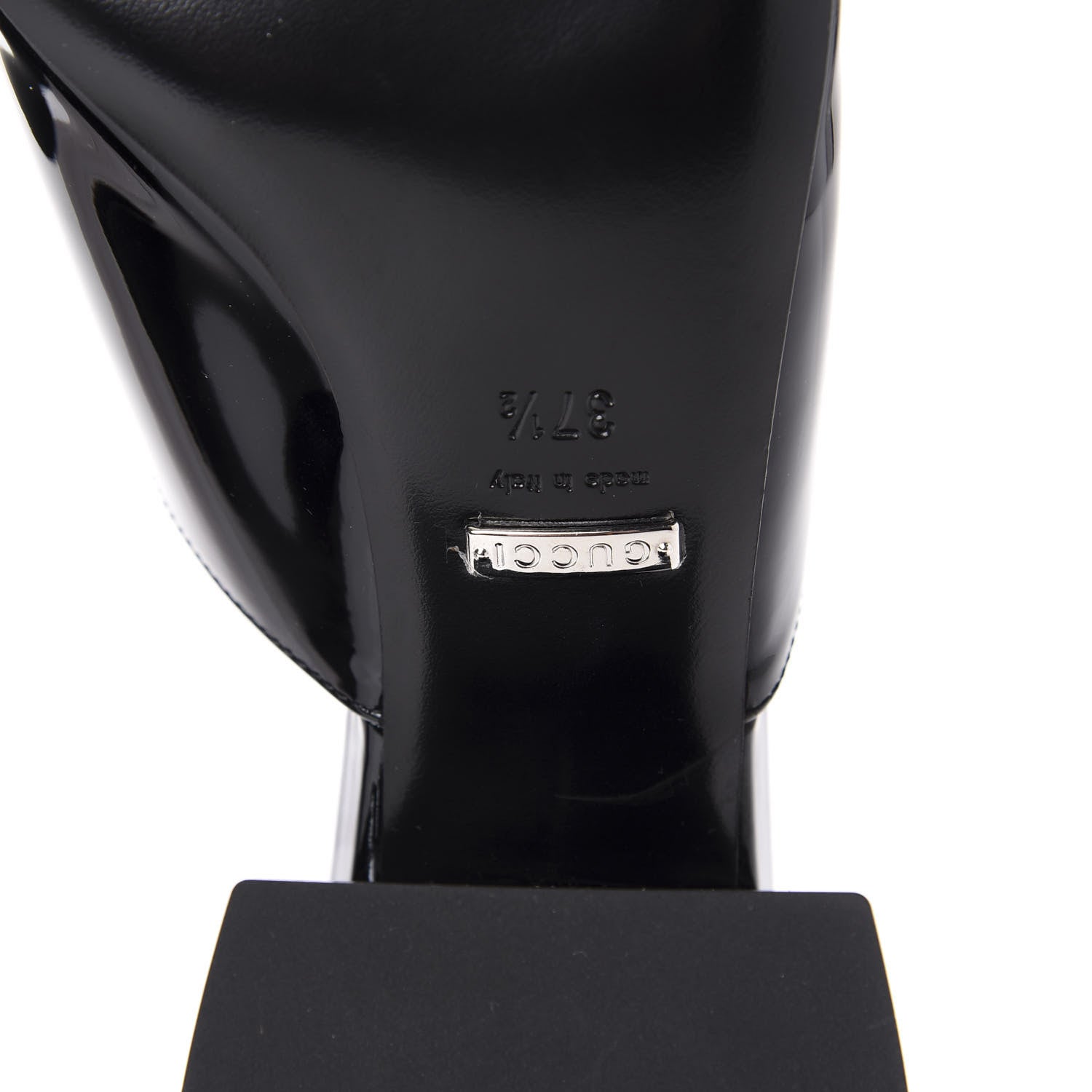 Gucci Patent Lexi Horsebit Mid-Heel Slide Sandals 37.5 Black 8 of 10