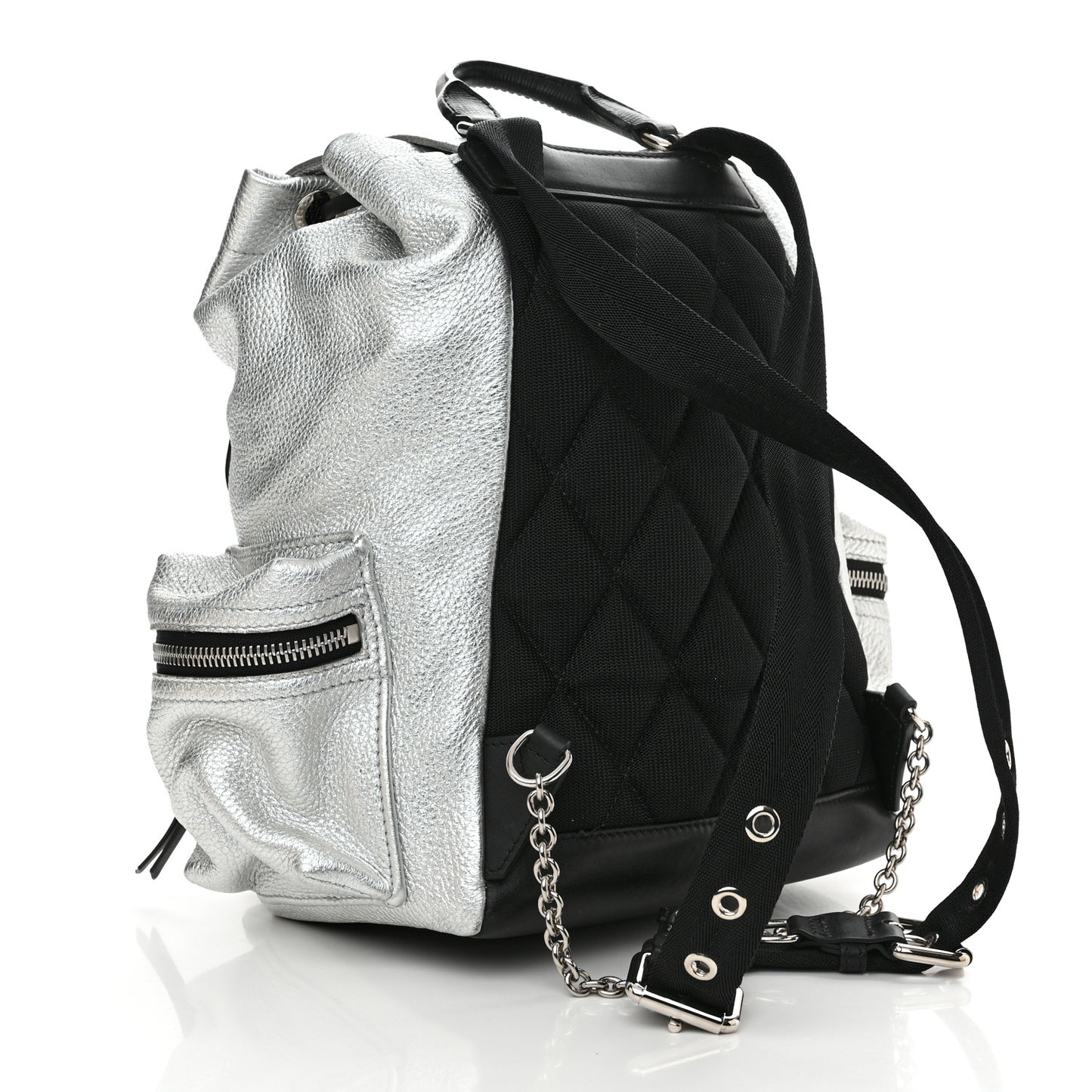 Metallic Deerskin Medium Rucksack Backpack Silver