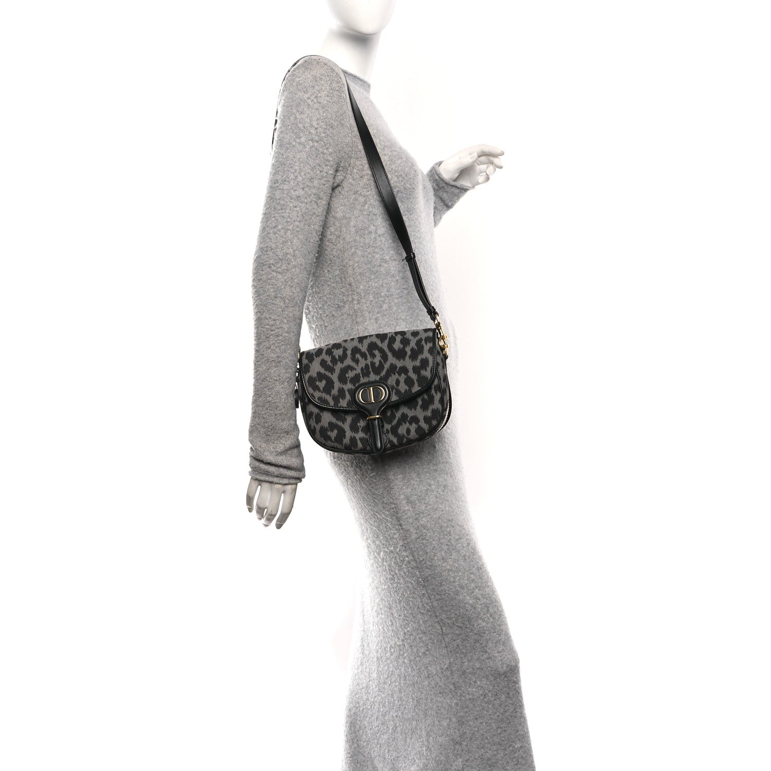 Christian Dior Canvas Mizza Embroidered Medium Bobby Flap Grey