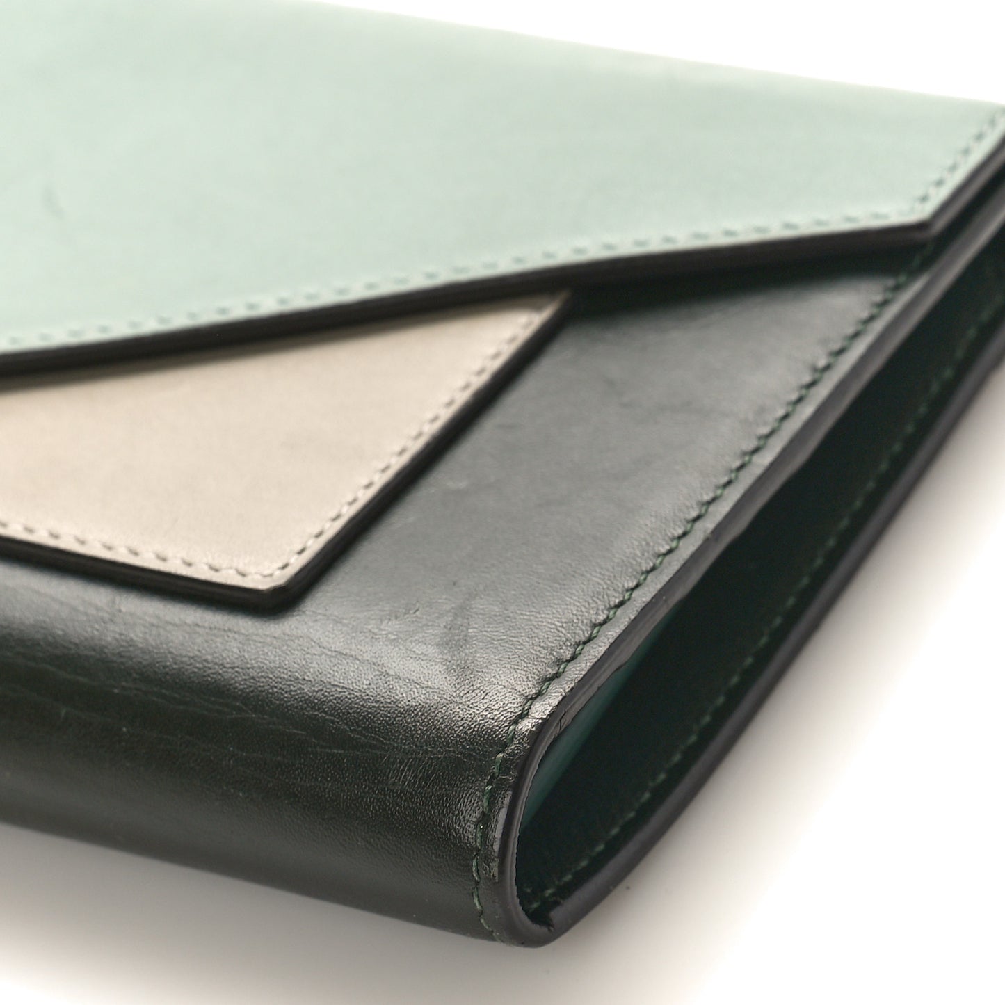 Smooth Calfskin Pocket Tri-Fold Multifunction Envelope Flap Wallet Jade