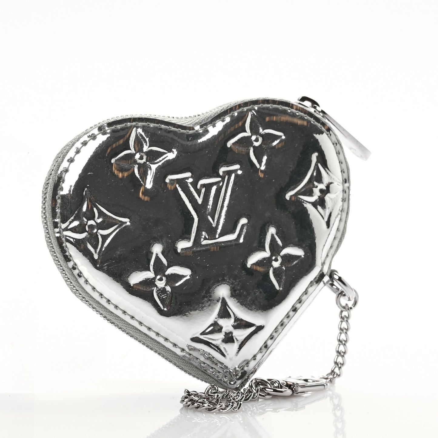 Monogram Miroir Heart Coin Purse Silver