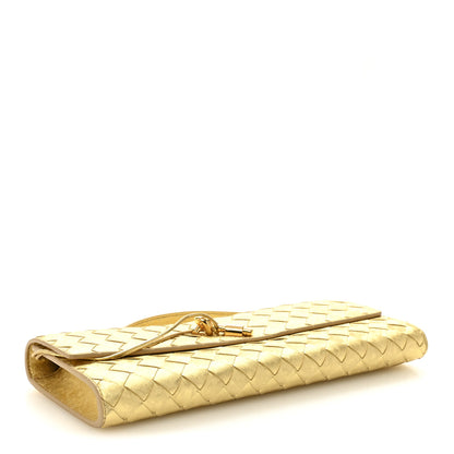 Bottega Veneta Metallic Satin Lambskin Intrecciato Long Andiamo Top Handle Clutch Gold 4 of 7