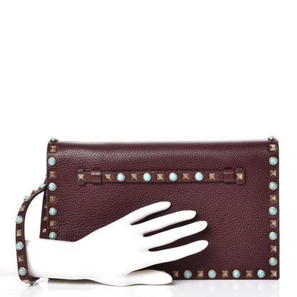 Valentino Garavani Pebbled Calfskin Rockstud Rolling Wristlet Clutch Rubin 2 of 7