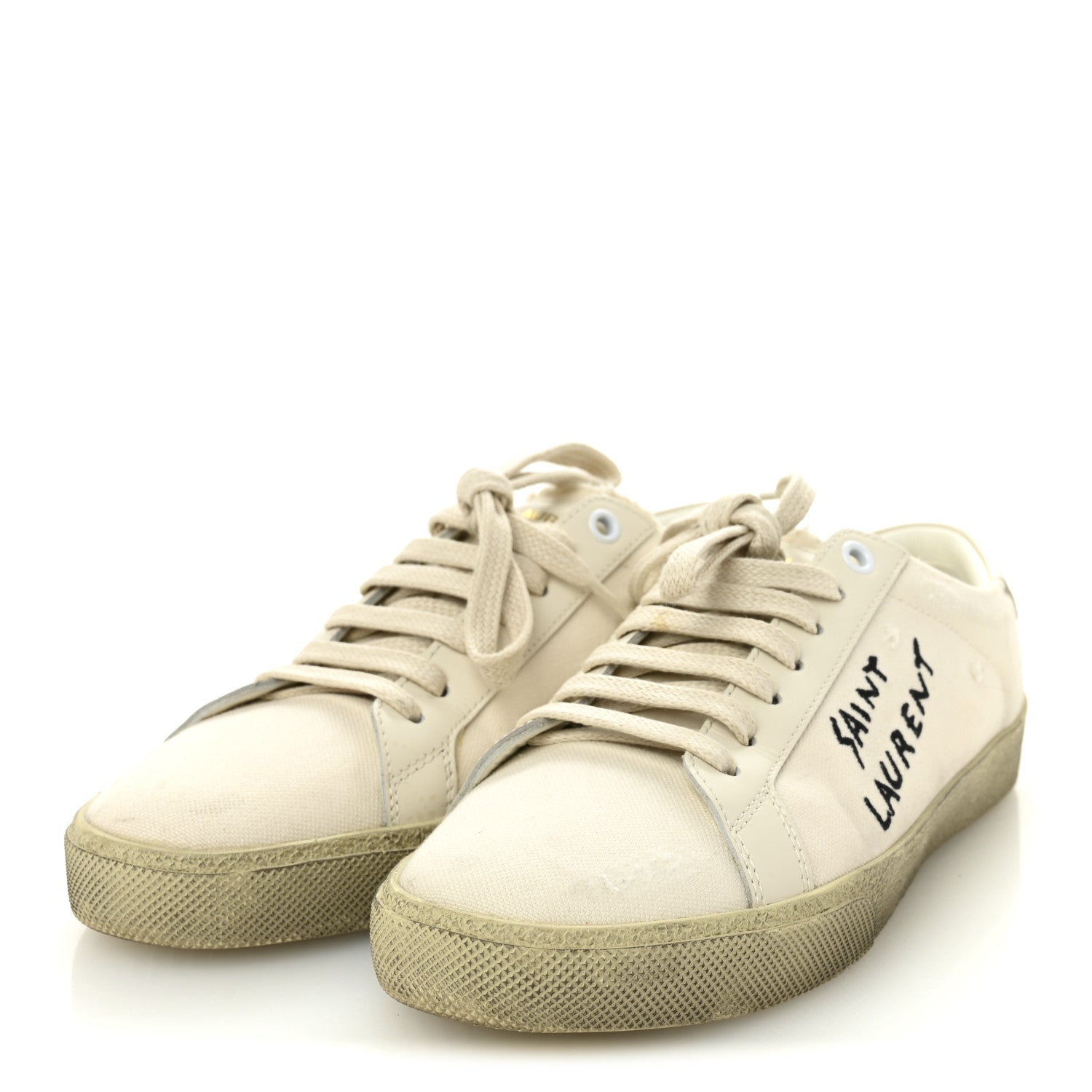 Saint Laurent Distressed Canvas Court Classic Sneakers 37 Panna 4 of 9