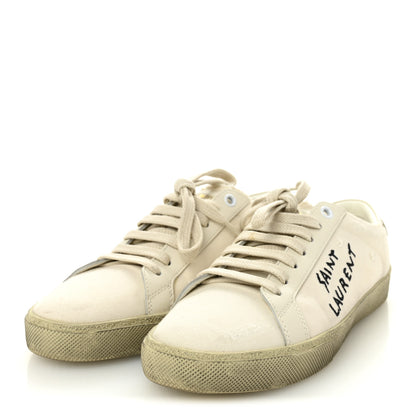 Saint Laurent Distressed Canvas Court Classic Sneakers 37 Panna 4 of 9