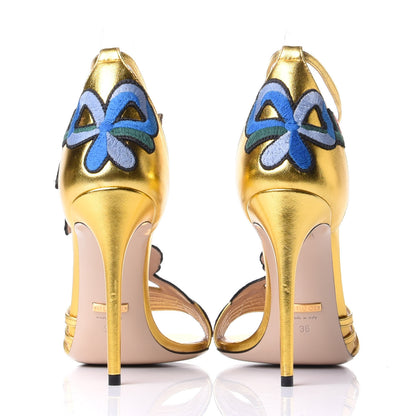 Gucci Metallic Nappa Ophelia High Heel Sandals 38 Gold 6 of 10