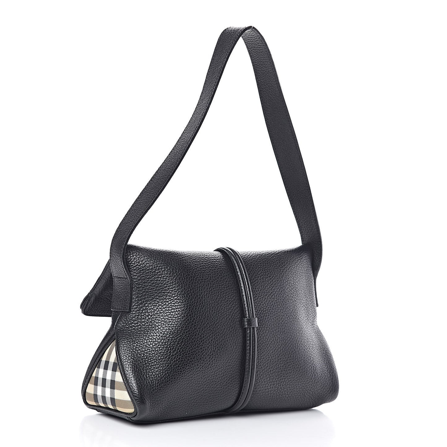 Grainy Calfskin House Check Horn Toggle Shoulder Bag Black