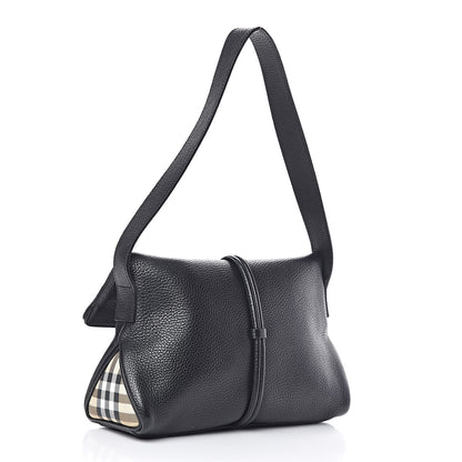 Burberry Grainy Calfskin House Check Horn Toggle Shoulder Bag Black 3 of 12