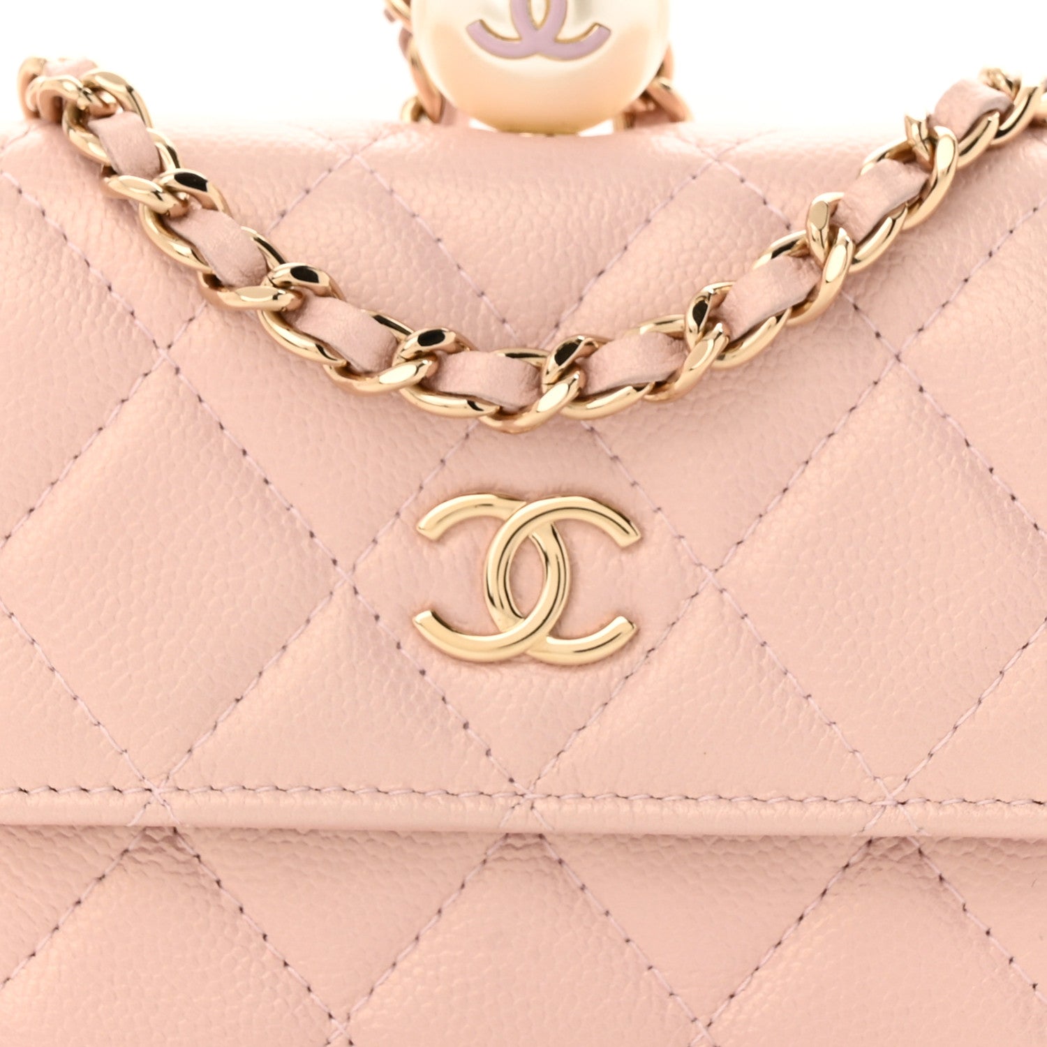 Chanel Iridescent Caviar Quilted Pearl On Top Coin Purse With Chain Light Pink 9 of 12