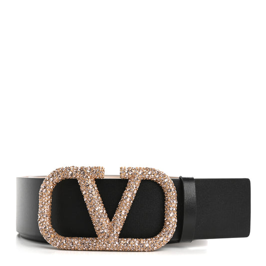 Calfskin Crystal VLogo 40mm Belt 95 38 Black Poudre