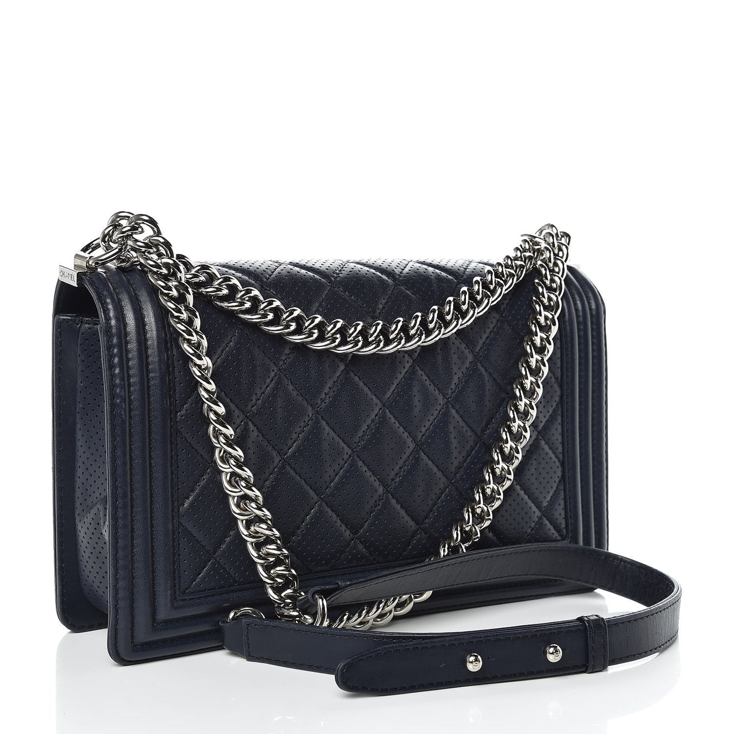 Perforated Lambskin Quilted New Medium Boy Flap Navy
