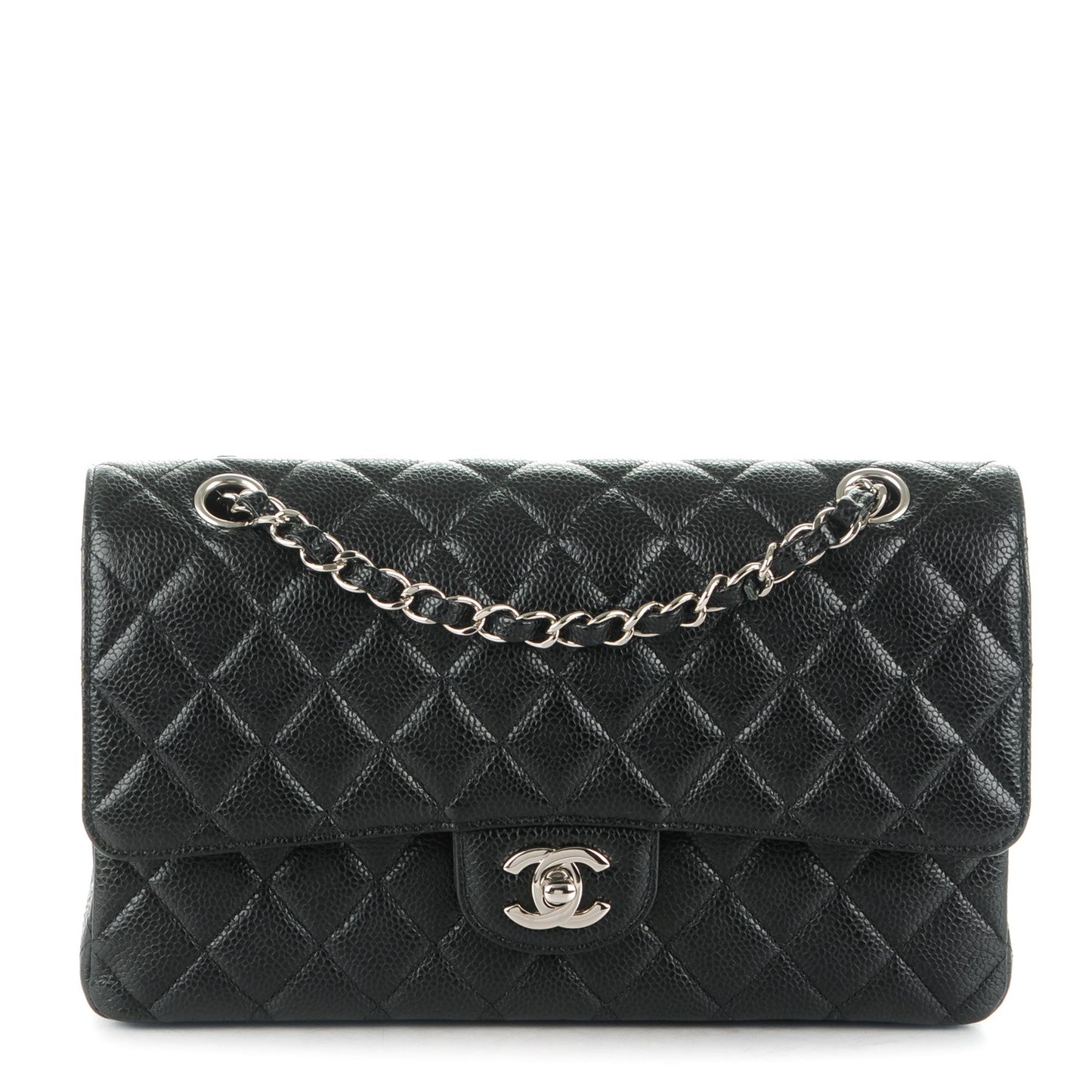Caviar Quilted Medium Double Flap Black
