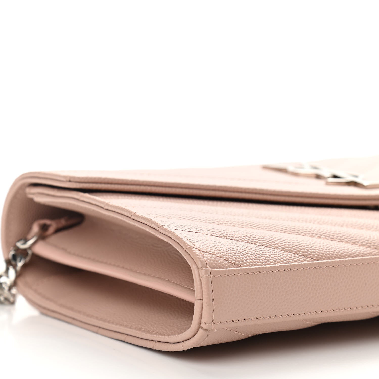 Saint Laurent Grain De Poudre Matelasse Chevron Monogram Chain Wallet Pale Pink 8 of 10