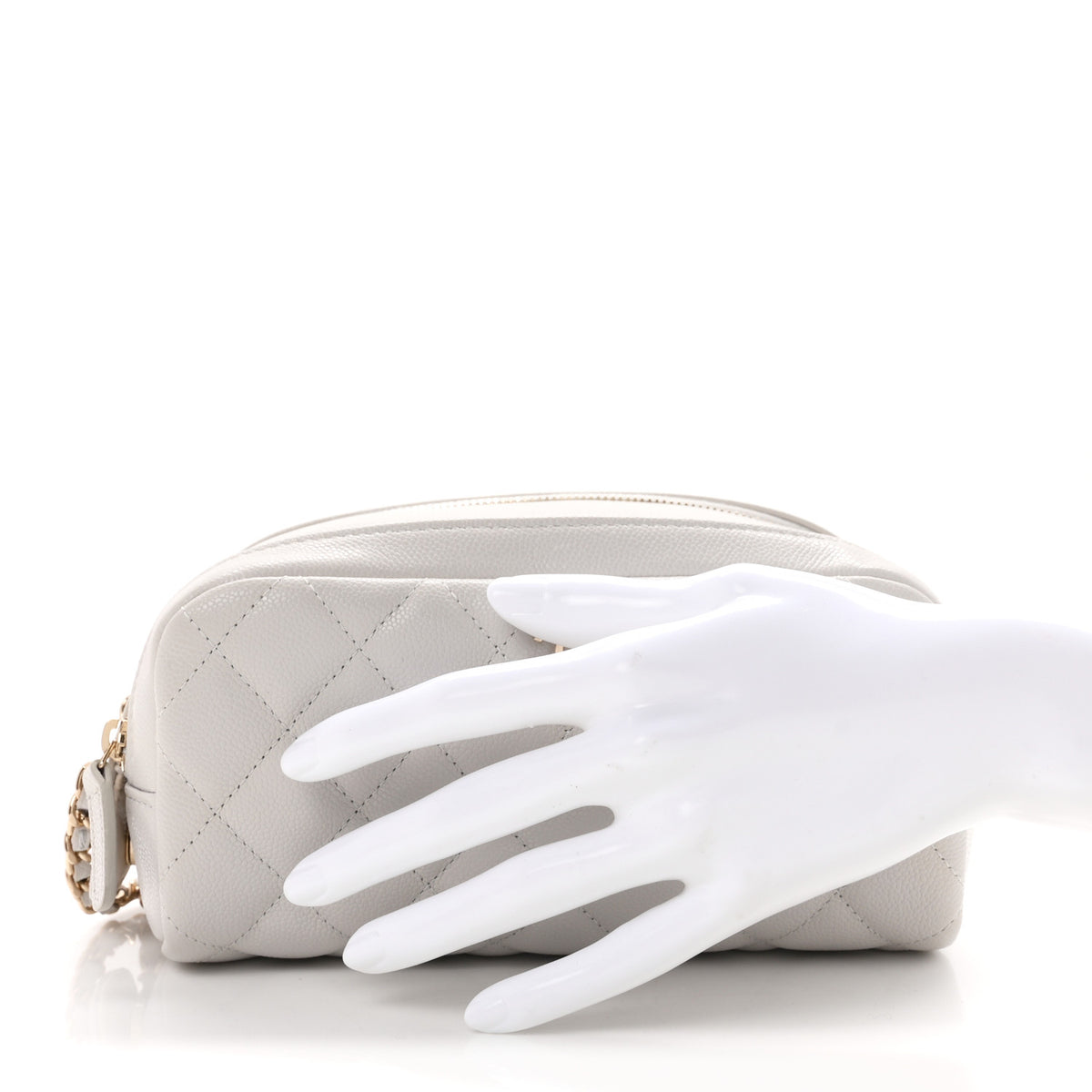 Chanel Caviar Quilted Double Zip Pouch Cosmetic Case Light Grey 2 of 7