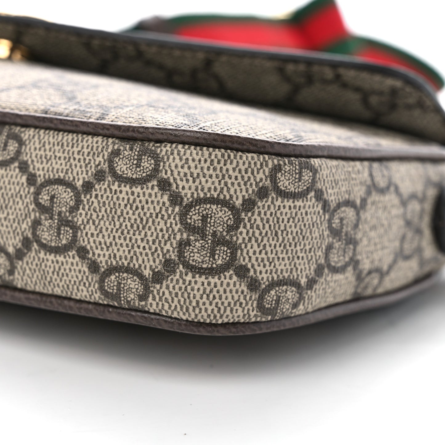 GG Supreme Monogram Textured Dollar Calfskin Web Mini Ophidia Envelope Shoulder Bag Beige Ebony