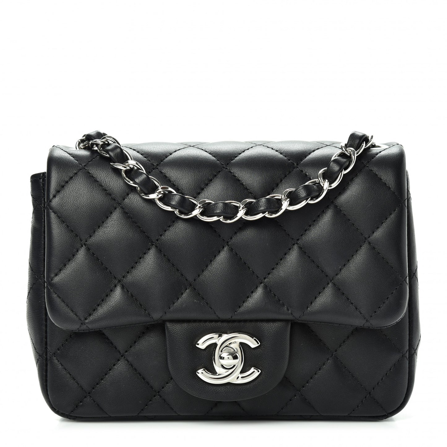 Lambskin Quilted Mini Square Flap Black