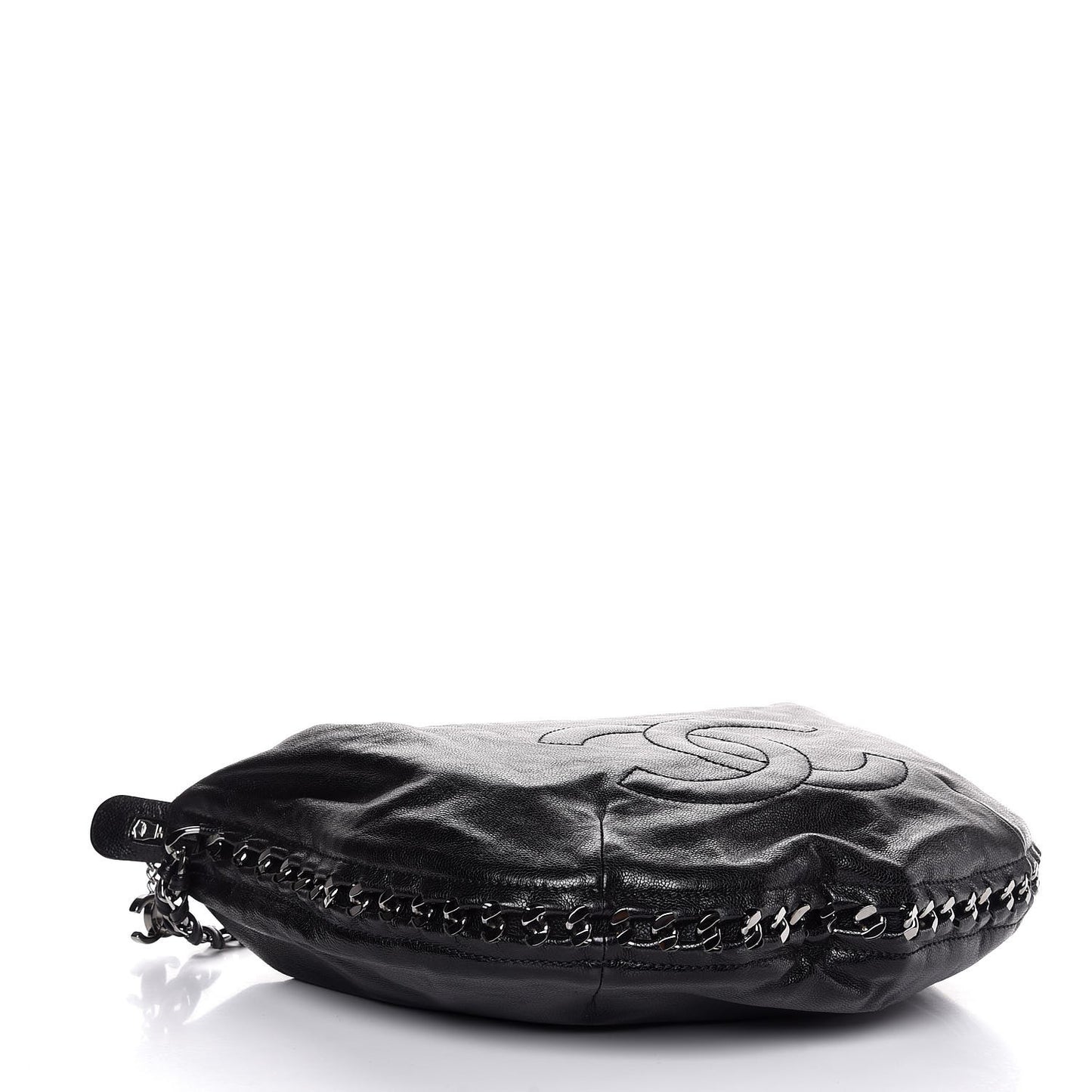 Glazed Caviar Modern Chain Hobo Black