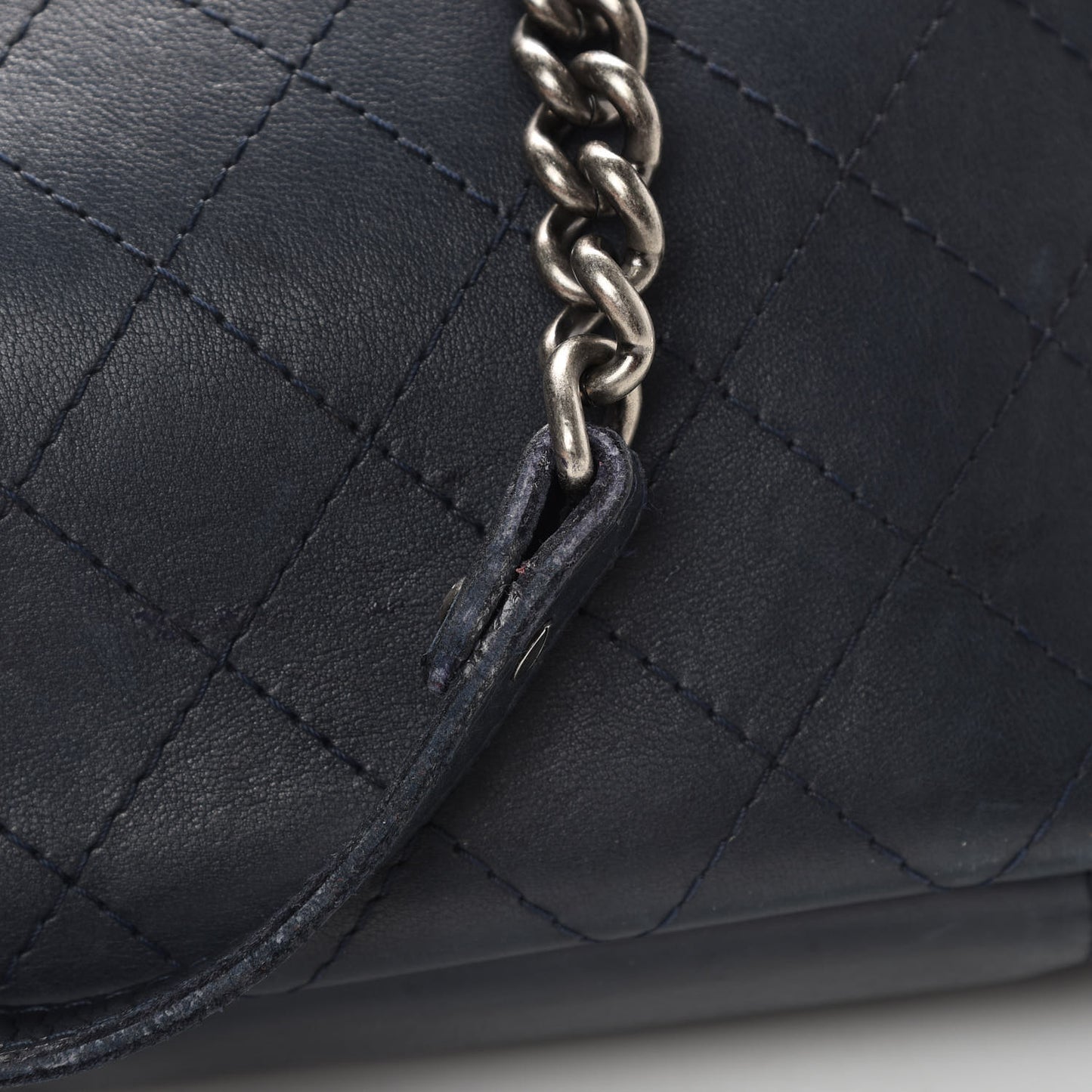 Calfskin Stitched Shopping Tote Blue