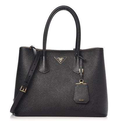 Prada Saffiano Cuir Large Double Bag Black Mughetto 1 of 8
