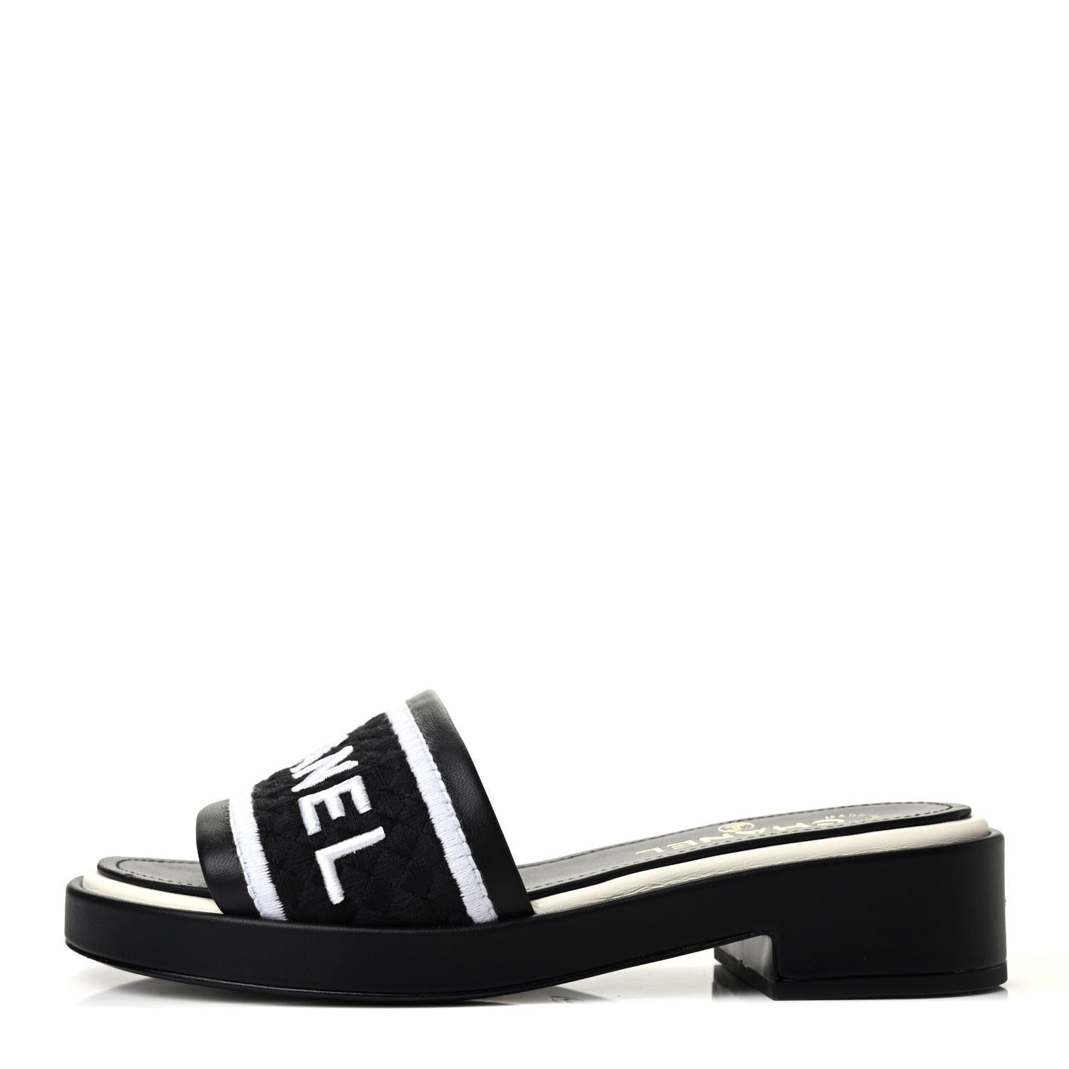 Chanel Lambskin Embroidered CC Mule Sandal 37 Black White 1 of 11