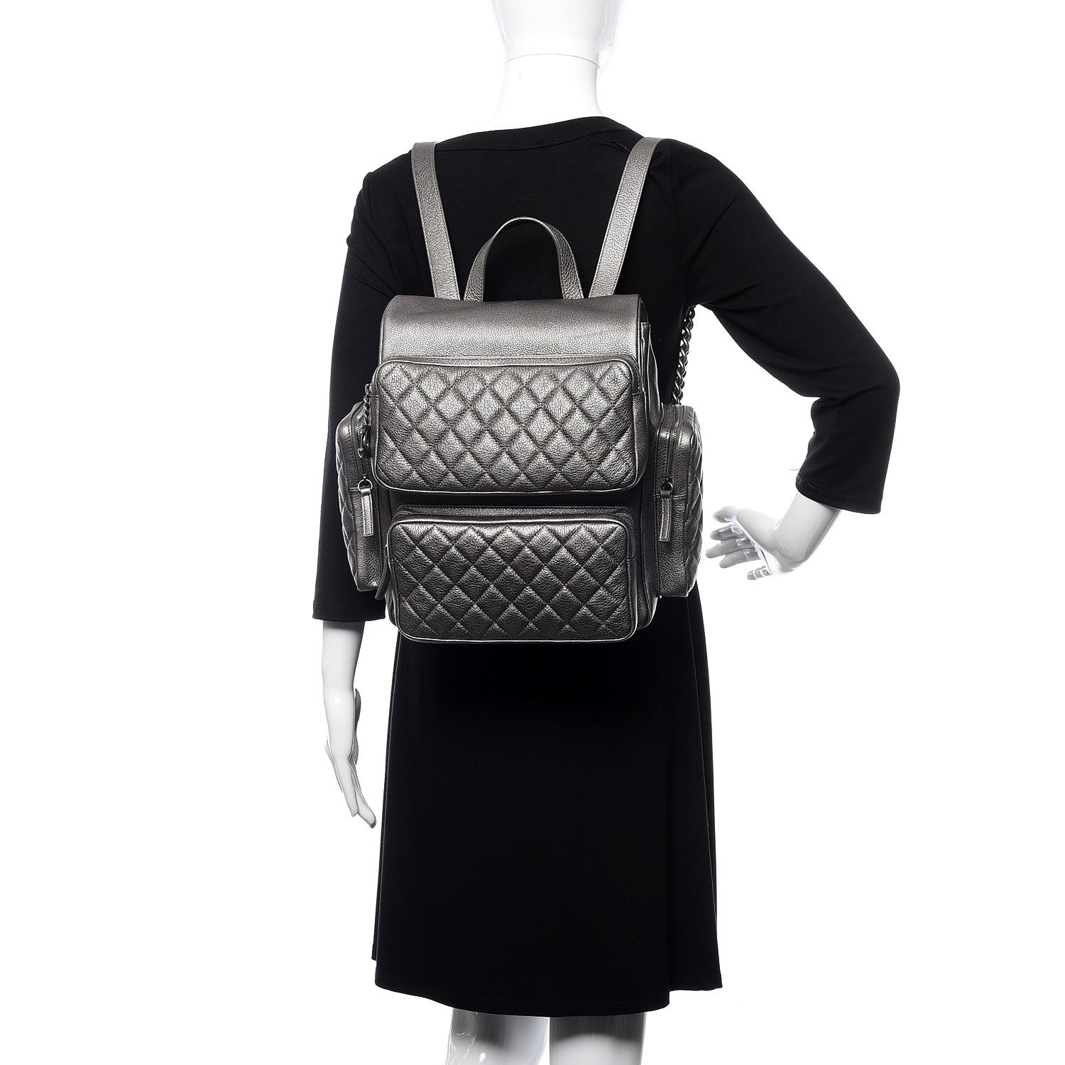 Chanel Metallic Grained Calfskin Quilted Large Casual Rock Backpack Charcoal 2 of 10