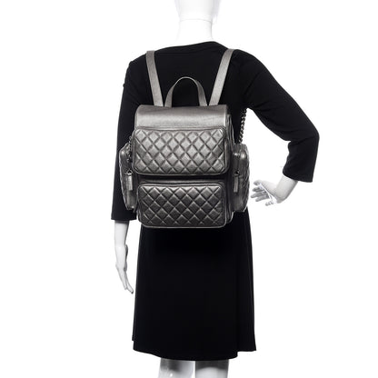 Chanel Metallic Grained Calfskin Quilted Large Casual Rock Backpack Charcoal 2 of 10