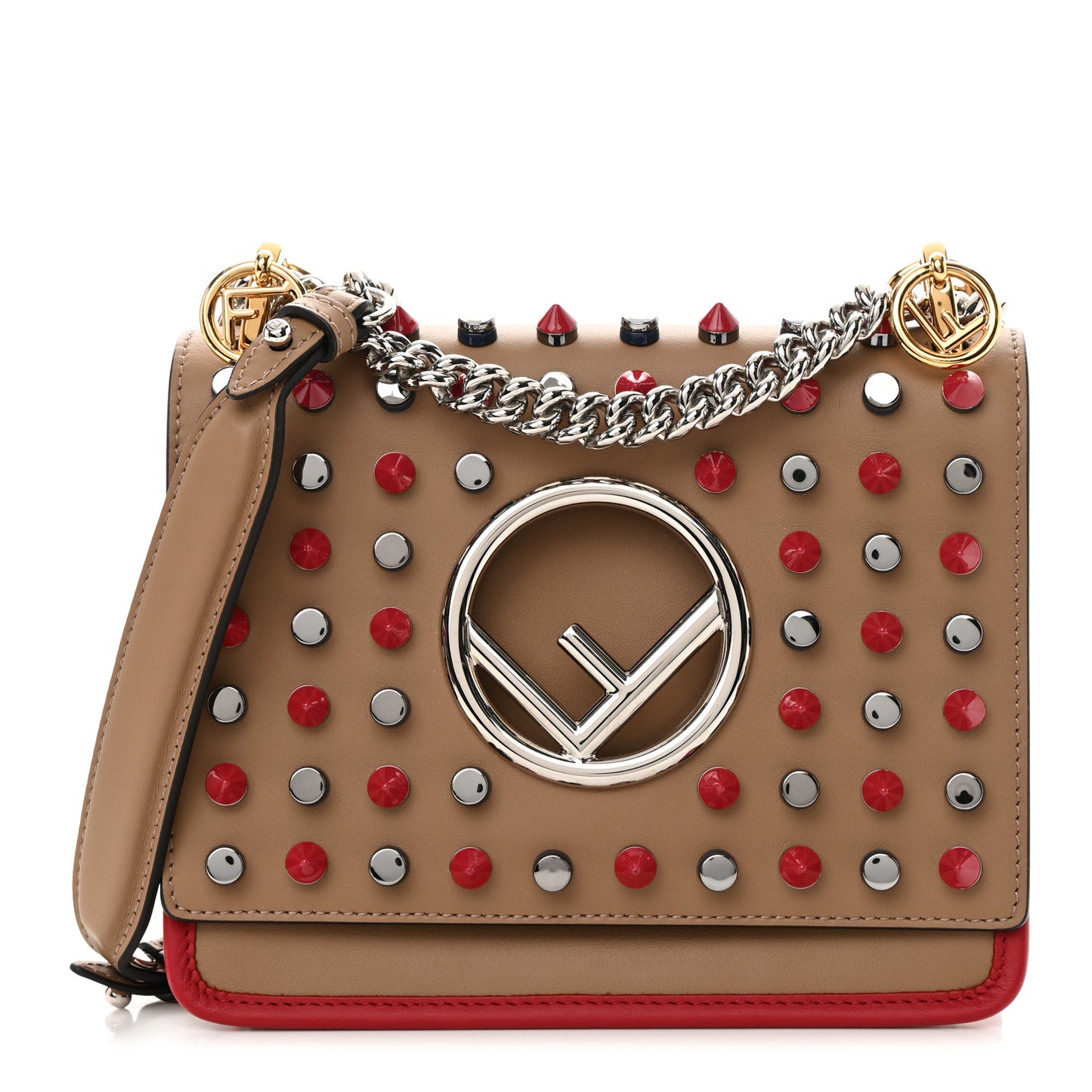 Calfskin F is Fendi Studded Small Kan I Shoulder Bag Tan