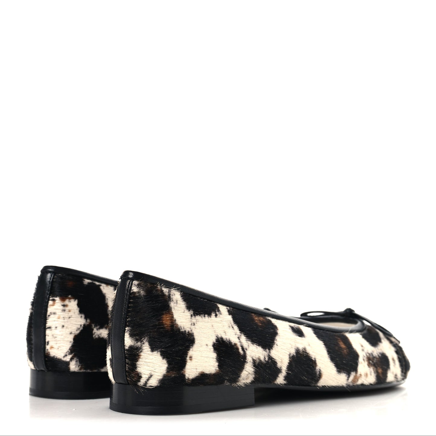Pony Hair Calfskin Cap Toe CC Ballerina Flats 36 White Brown Black