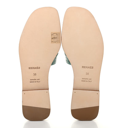 Hermes Shiny Alligator Oran Sandals 38 Emeraude 5 of 8