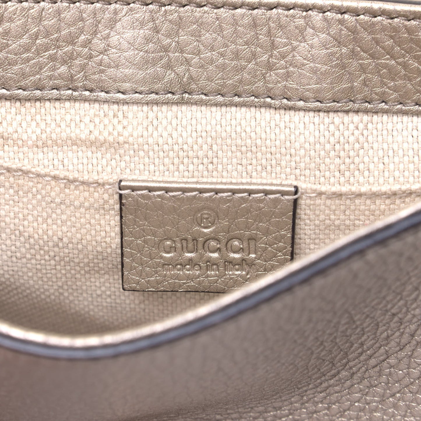 Metallic Pebbled Calfskin Small Soho Flap Crossbody Golden Beige