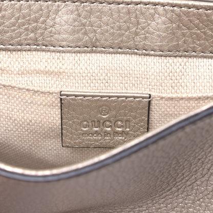 Gucci Metallic Pebbled Calfskin Small Soho Flap Crossbody Golden Beige 6 of 7