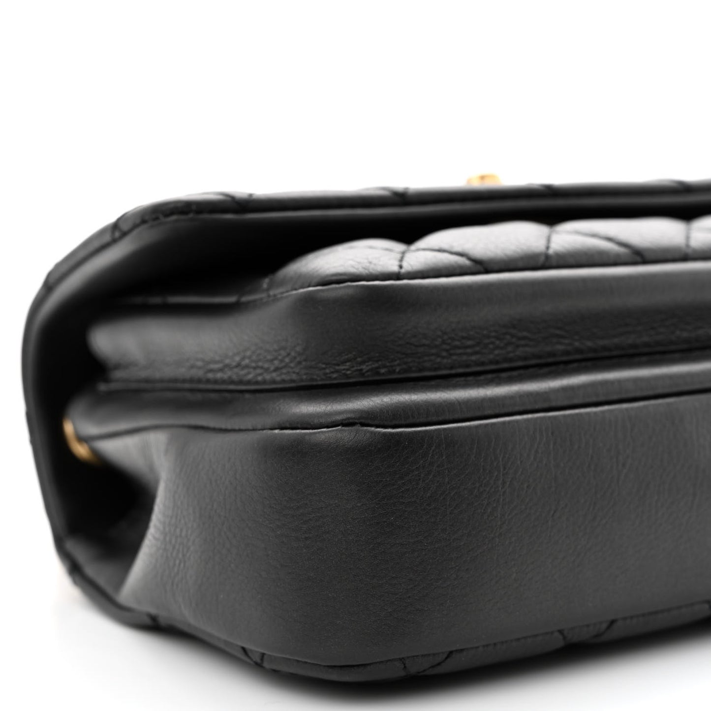 Calfskin Quilted Top Handle Flap Black