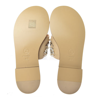 Chanel Pearl Lambskin Chain Flat Sandals 36 Beige 5 of 10