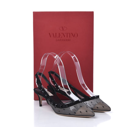 Valentino Garavani Mesh Point d'Esprit Rockstud Half D'Orsay Slingback 50mm Pumps 37 Black 9 of 9