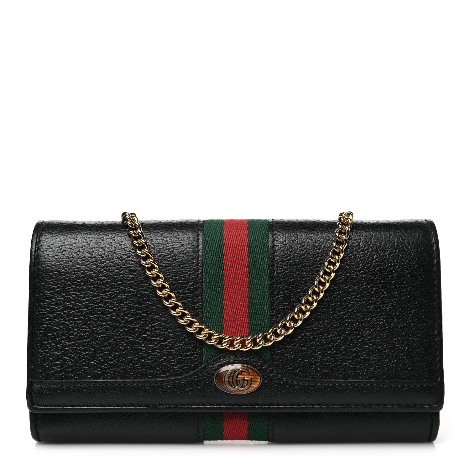 Gucci Textured Calfskin Web Ophidia Wallet On Chain Black 1 of 10