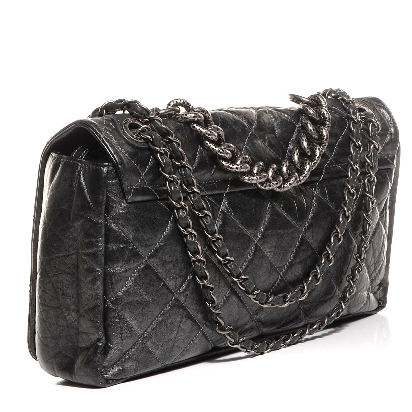 Aged Calfskin Quilted Medium Pondichery Flap Black