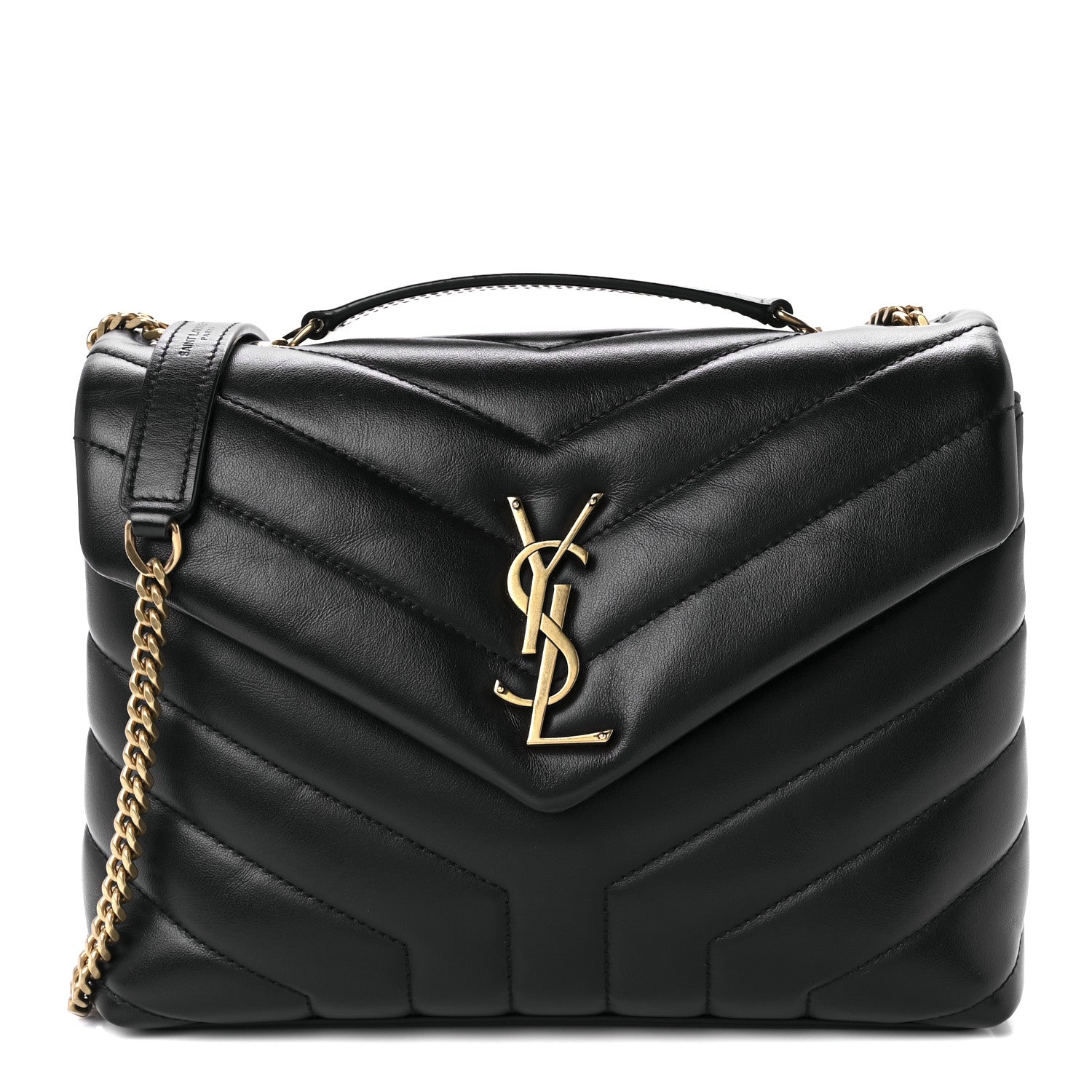 Saint Laurent Calfskin Y Quilted Monogram Small Loulou Chain Satchel Black 1 of 12