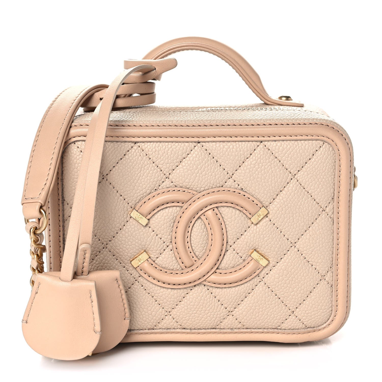 Chanel Caviar Quilted Small CC Filigree Vanity Case Beige 1 of 12