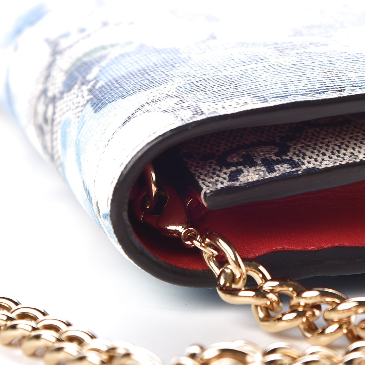 GG Supreme Monogram Blooms Chain Wallet Blue