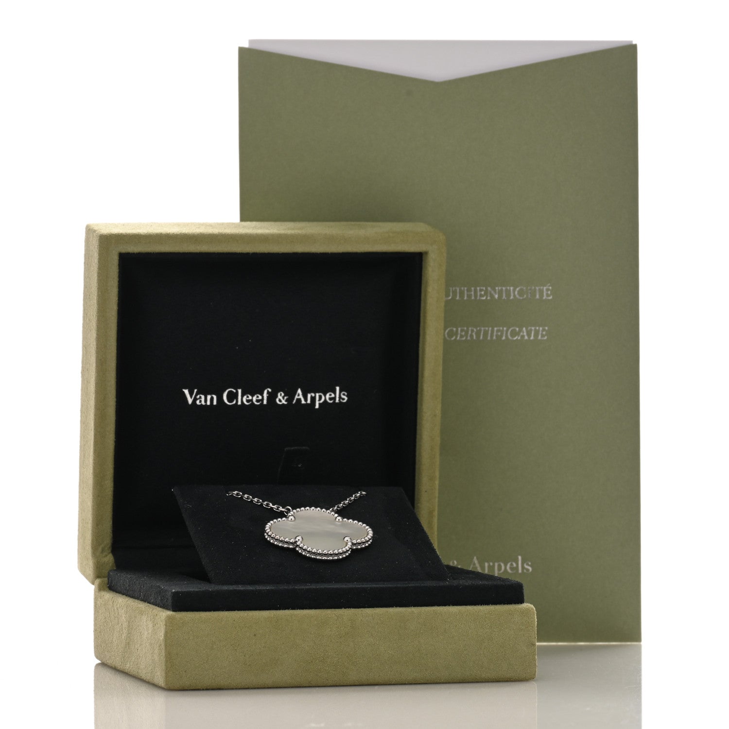 Van Cleef & Arpels 18K White Gold Mother of Pearl Magic Alhambra Pendant Necklace 4 of 4