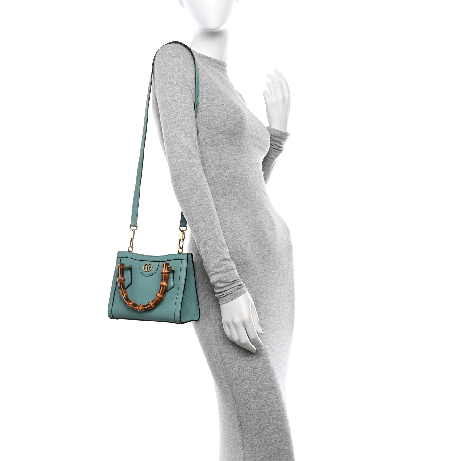 Gucci Wonka Grain Calfskin Mini Diana Tote Bag Dusty Azure Orange Fluo 2 of 17