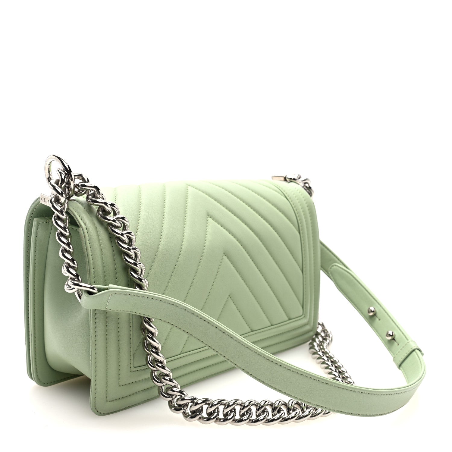 Chanel Calfskin Chevron Quilted Medium Boy Flap Light Green 2 of 9