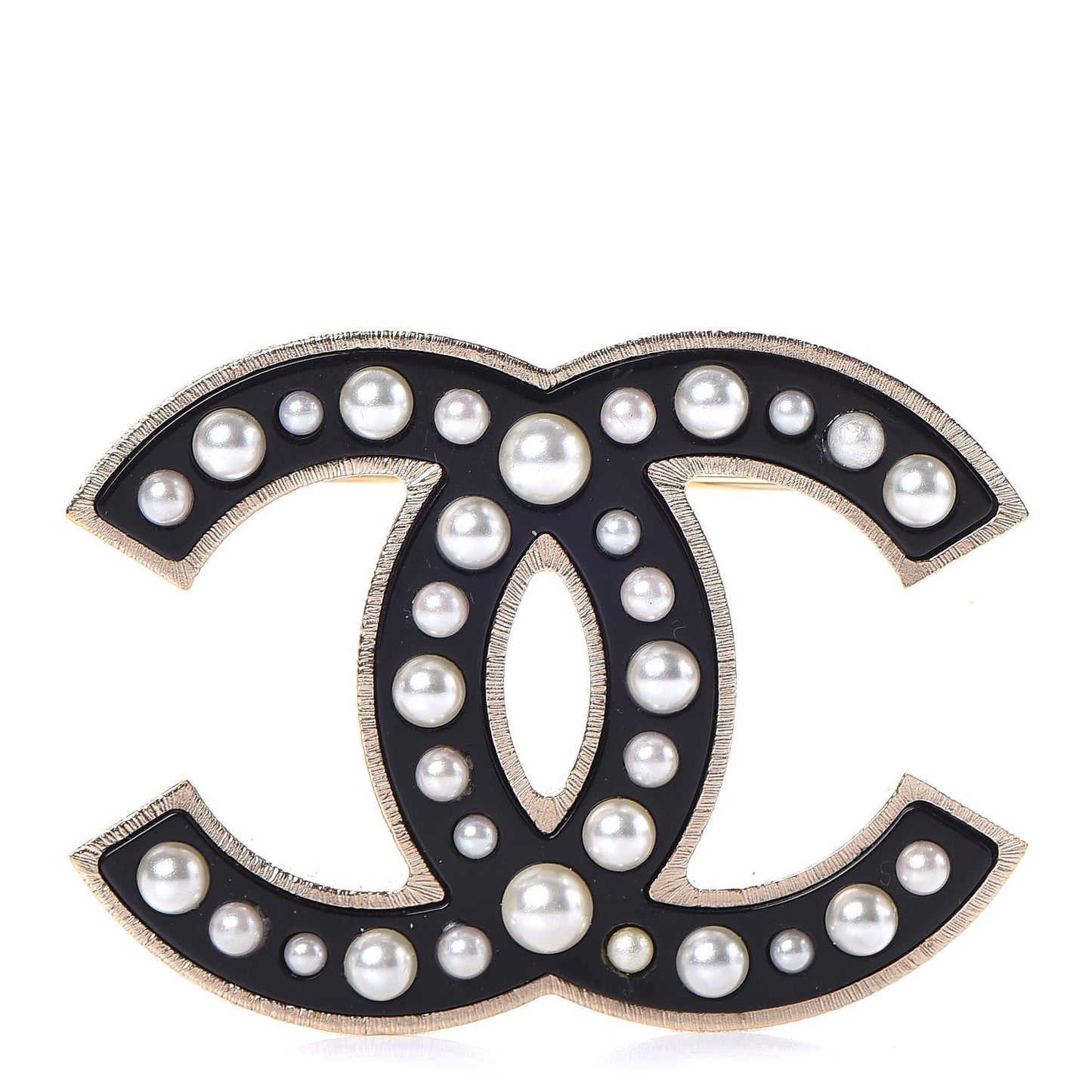 Pearl Enamel CC Brooch Black Gold
